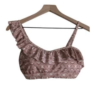 Pretty Me Swimwear Asymmetrical Shoulder Ruffle Geometric Swim Beach Bikini Top